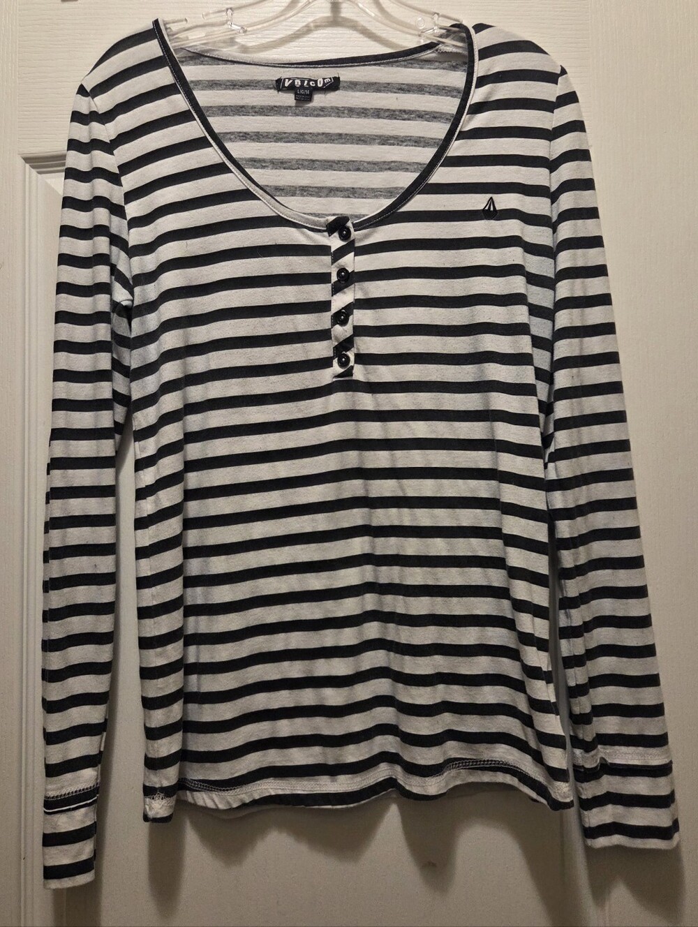 Volcom Black & White Striped Long-Sleeve Henley